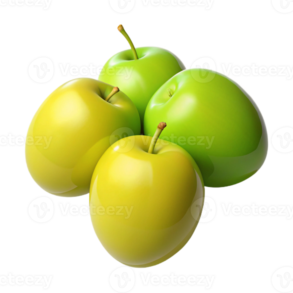 3D Render Green Yellow Apples Group png