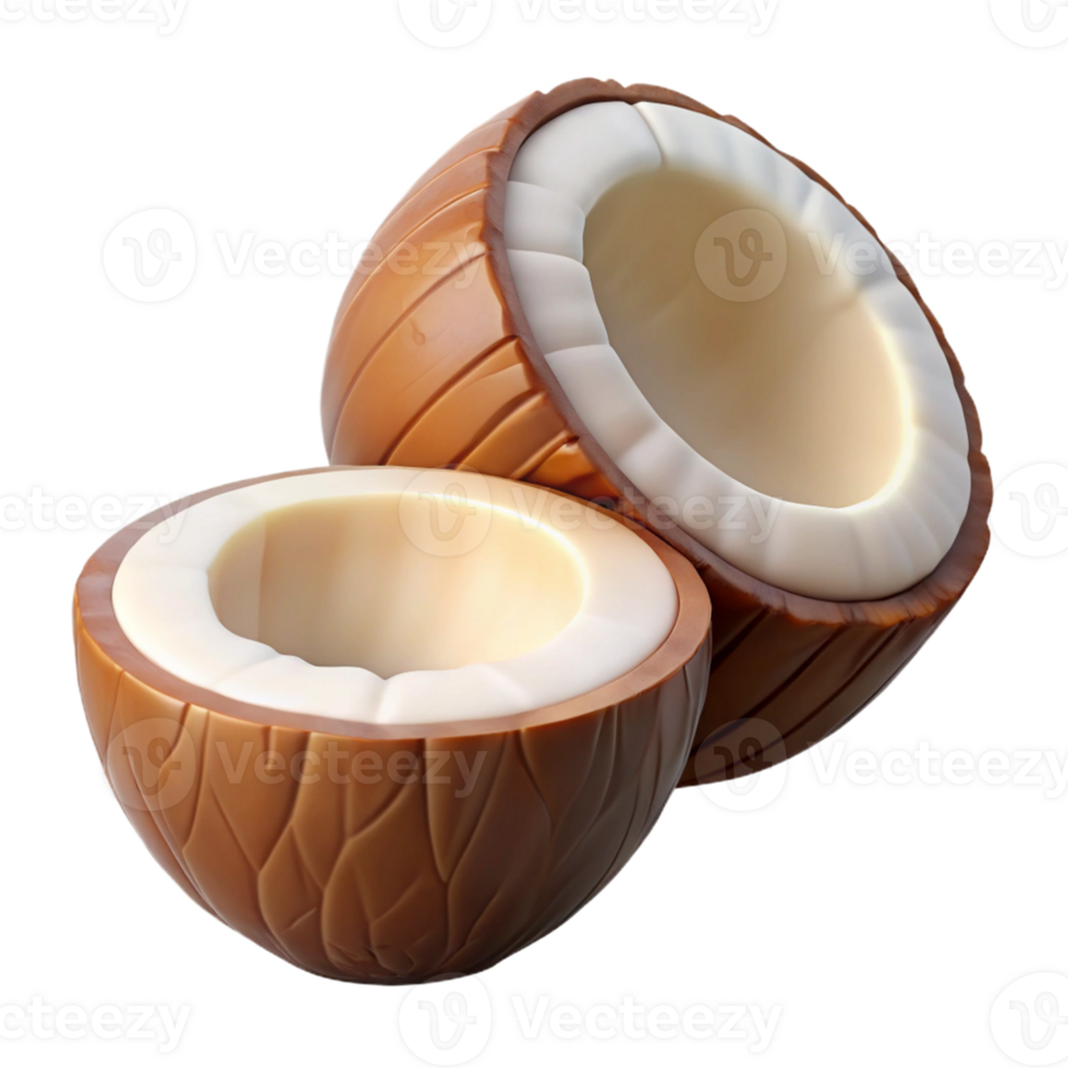 3D Render of Two Halved Coconuts png
