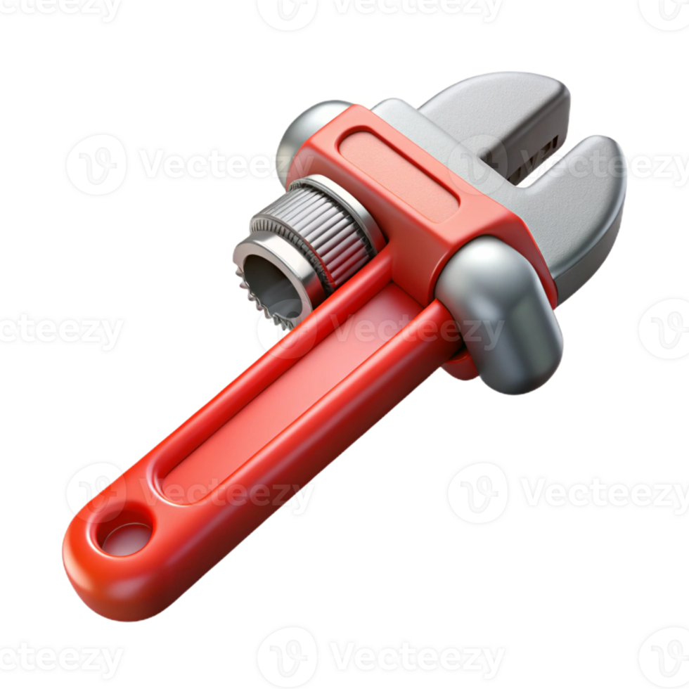 Red and Silver Adjustable Wrench 3D Render png
