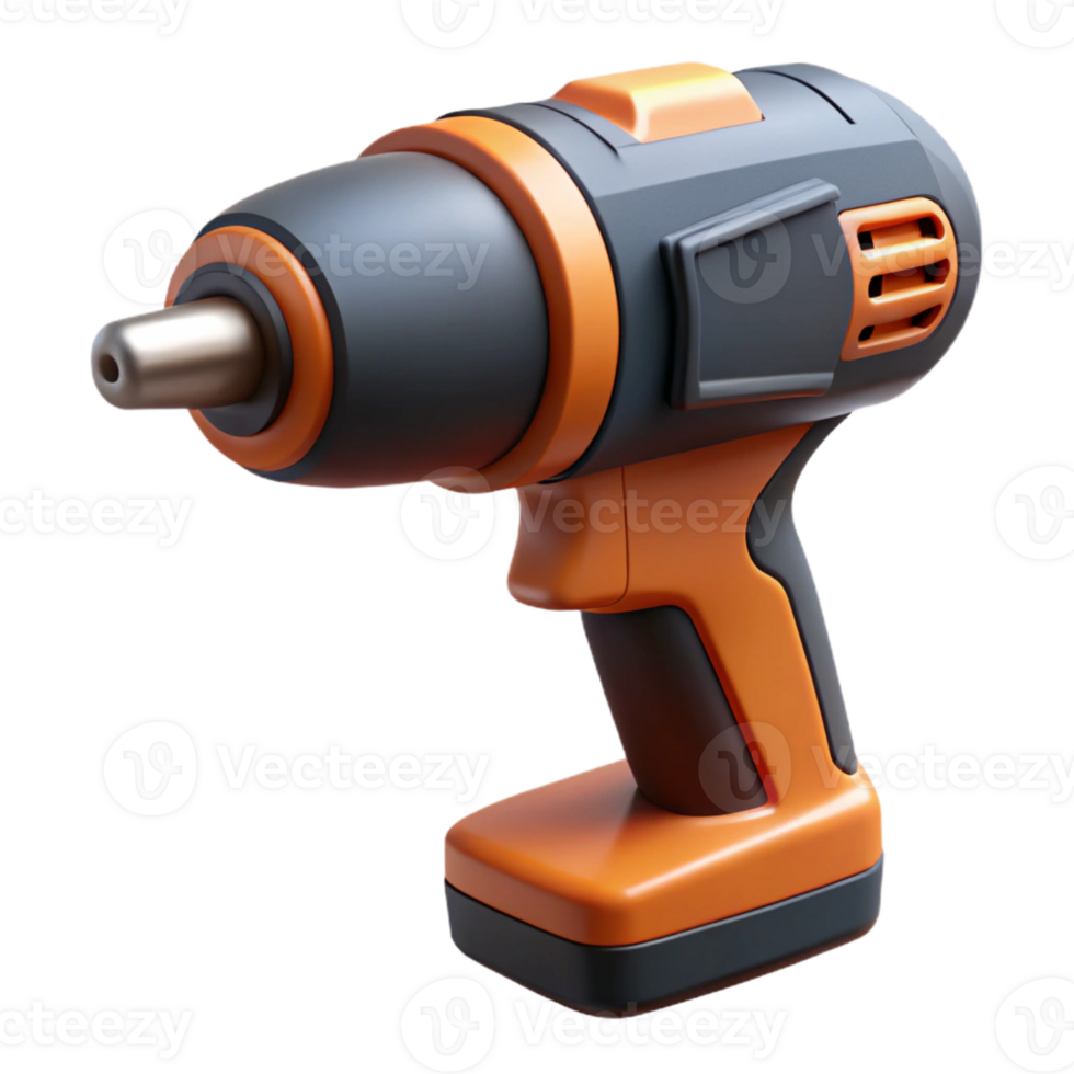 Orange and Gray 3D Model of a Cordless Drill png