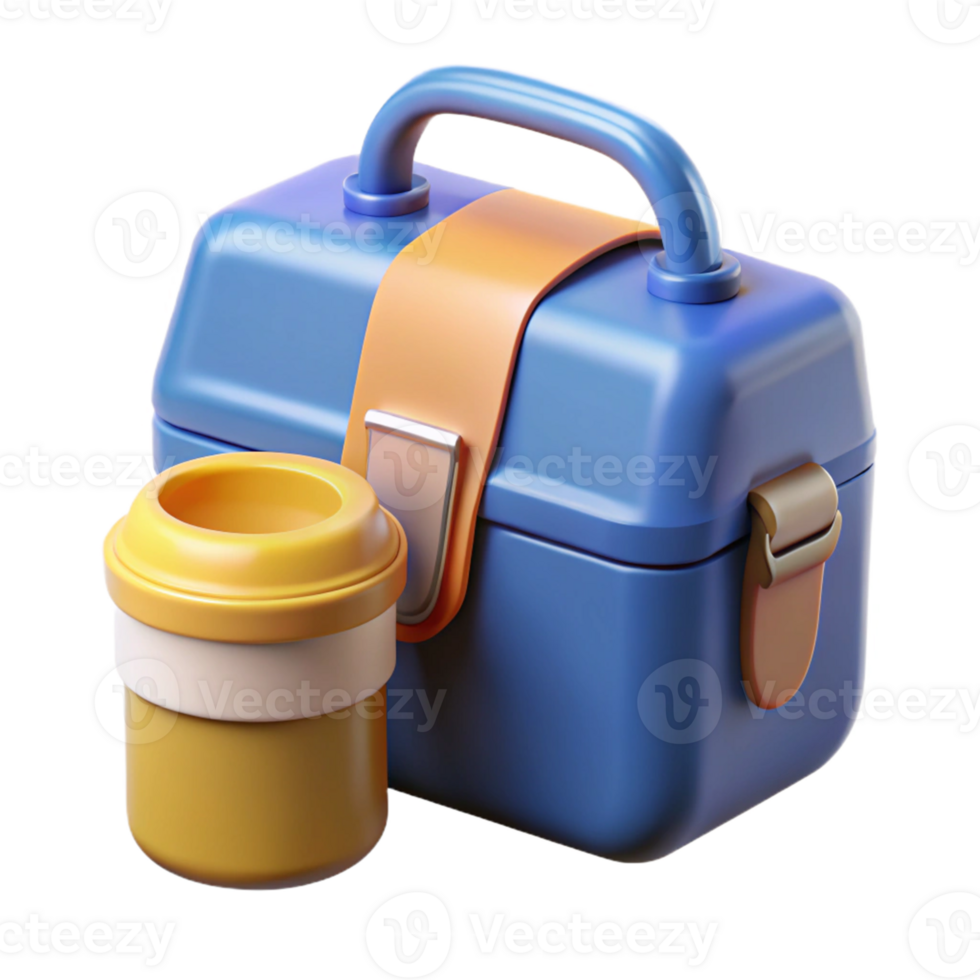 3D Render Blue Lunchbox and Coffee Cup Illustration png