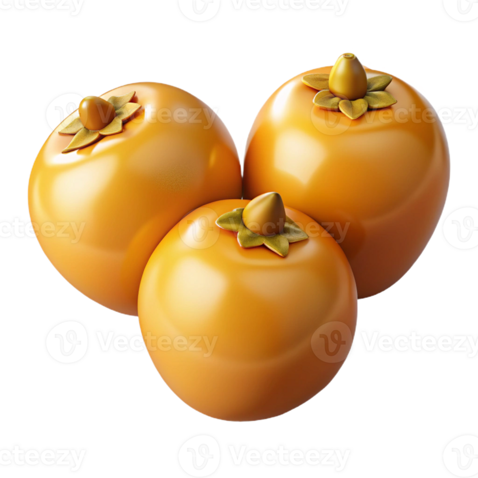 3D Render of Three Shiny Persimmons png