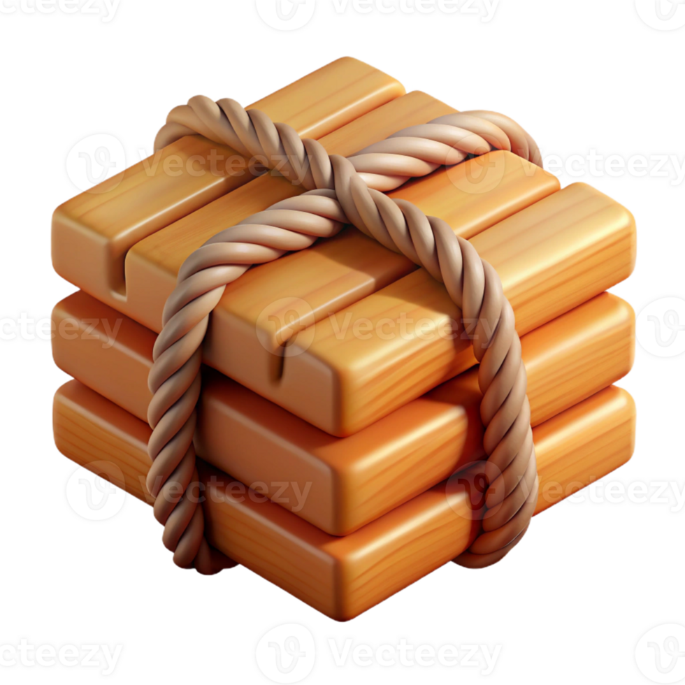 3D Render Wooden Crate Rope Tied png