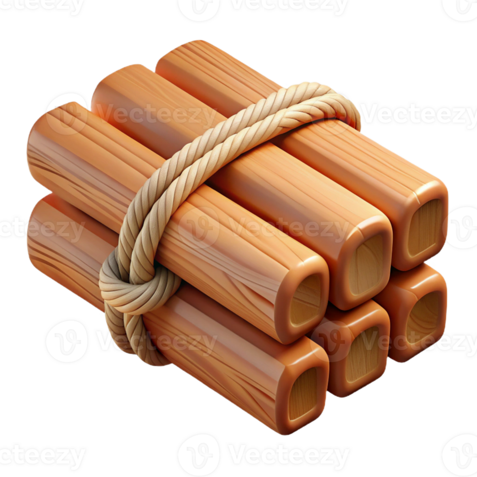 3D Render Wooden Logs Bound by Rope png