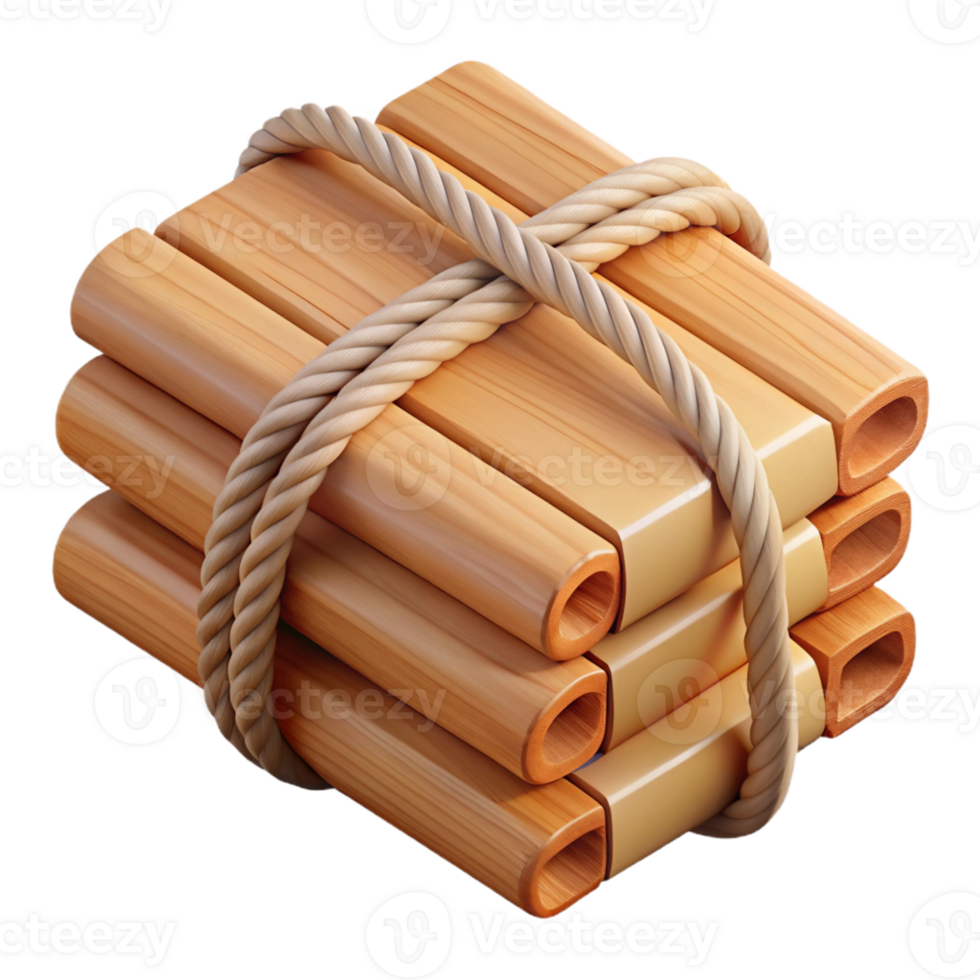 3D Render Wooden Logs Bound by Rope png