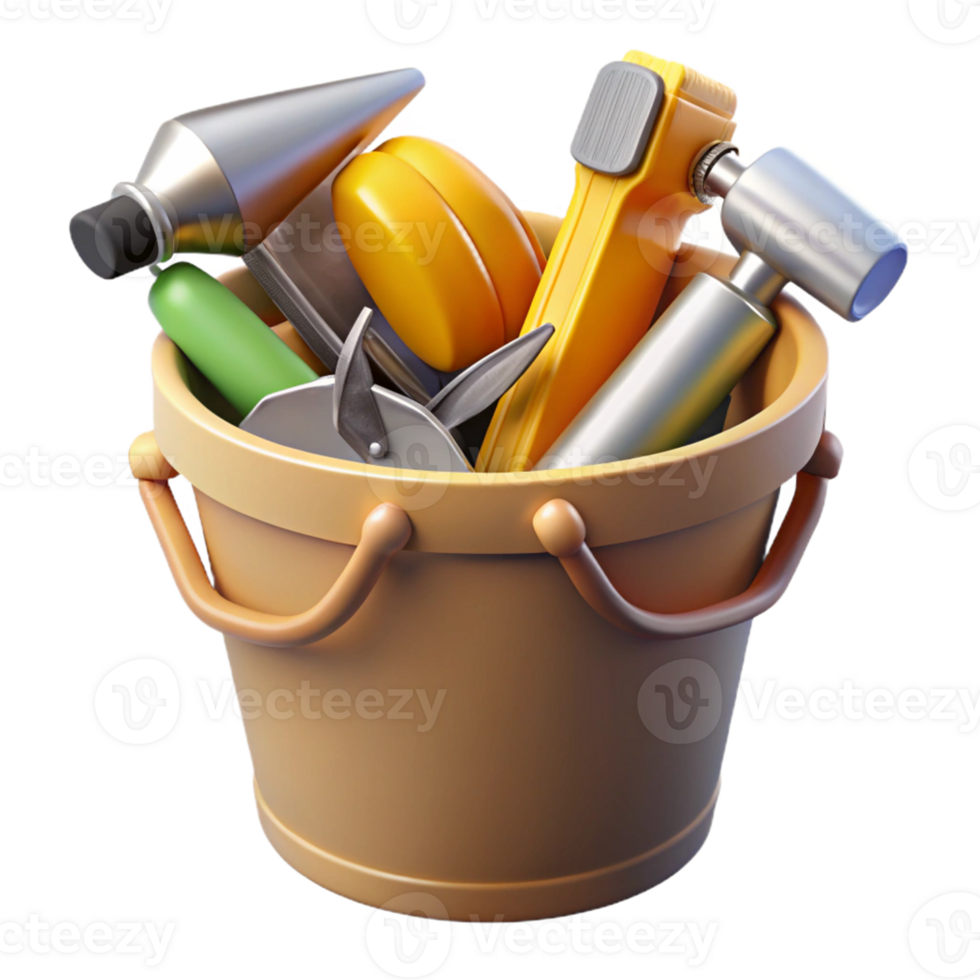 3D Illustration of Tools in a Bucket png