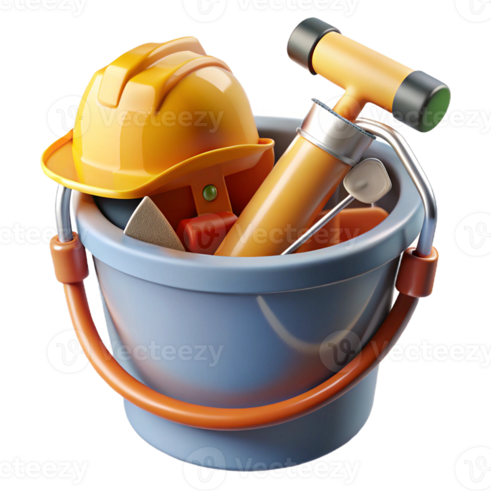 3D Render Bucket Construction Helmet Tools png