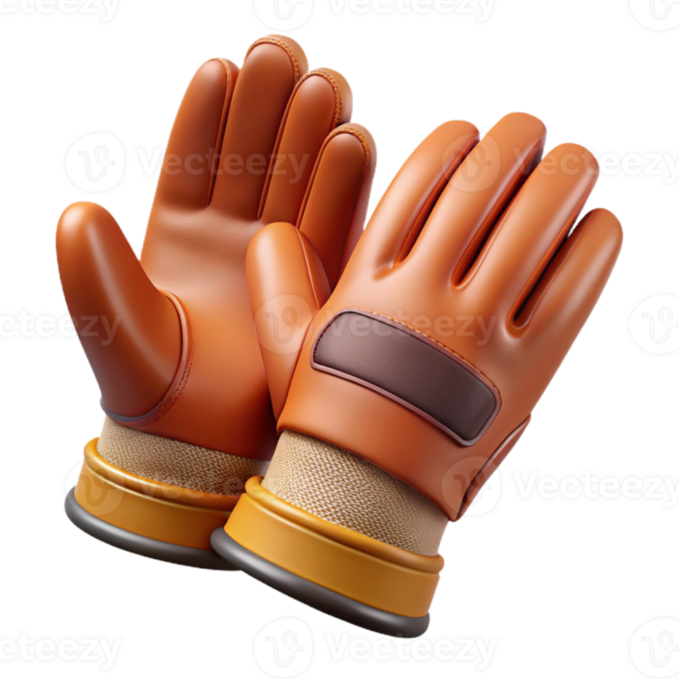 3D Render Orange Leather Gloves png