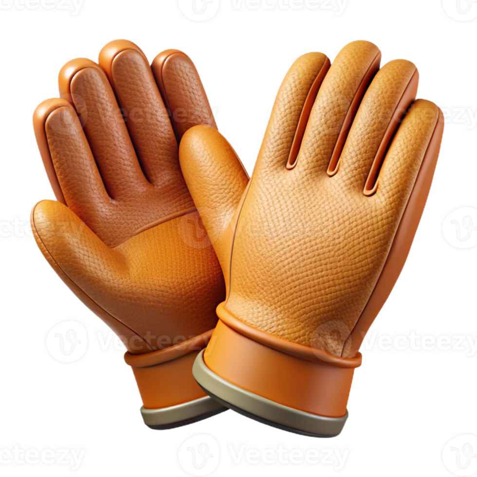 3D Render Orange Leather Gloves png