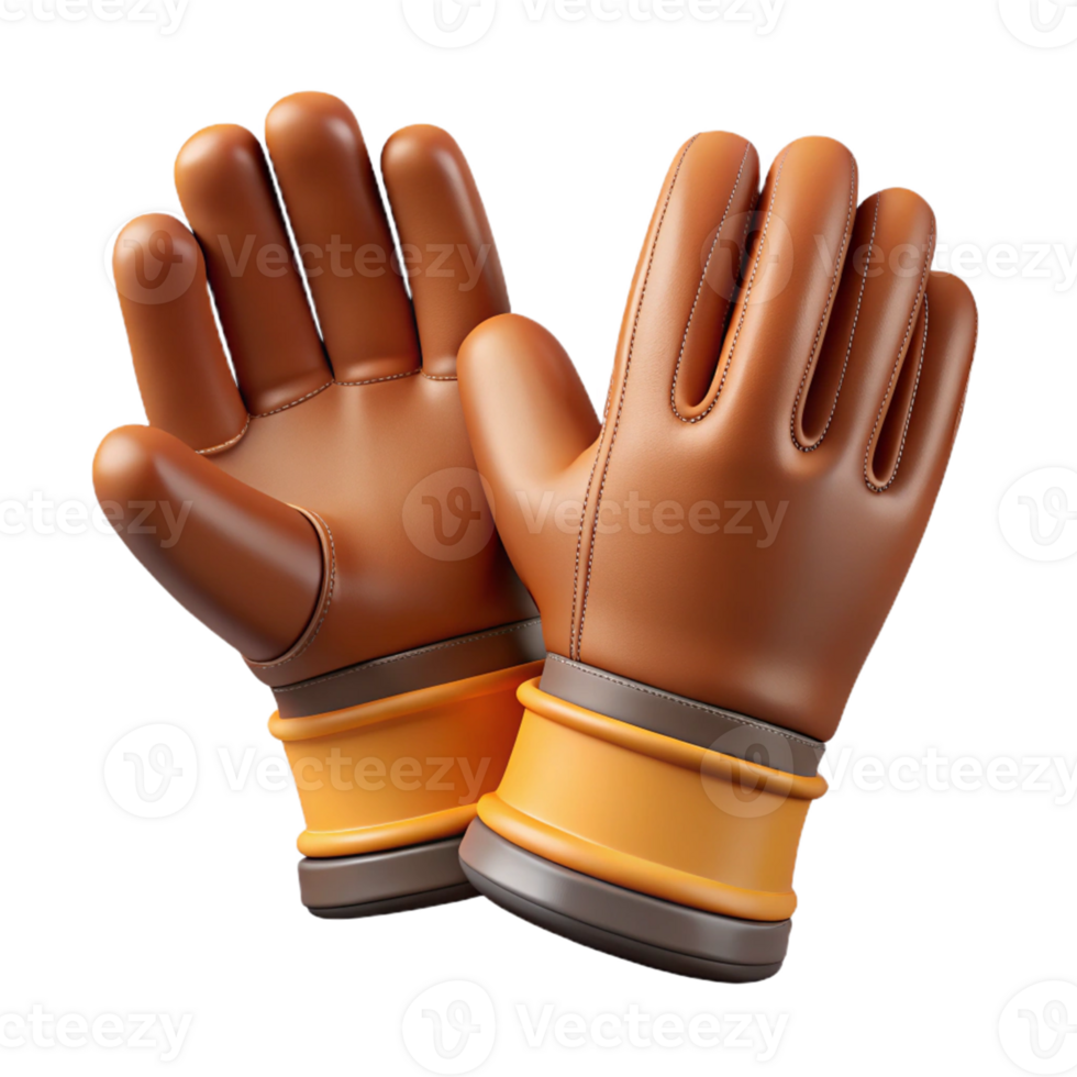 3D Render Brown Leather Gloves png