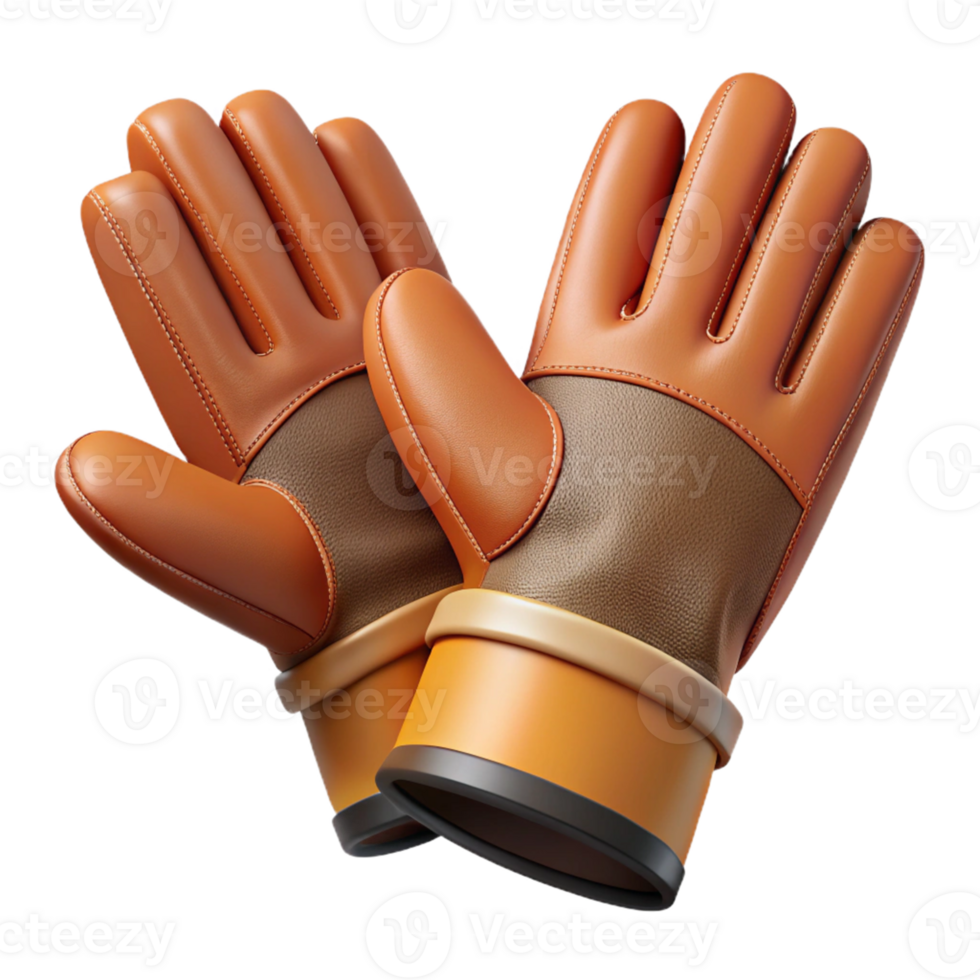 3D Render Brown Leather Gloves png