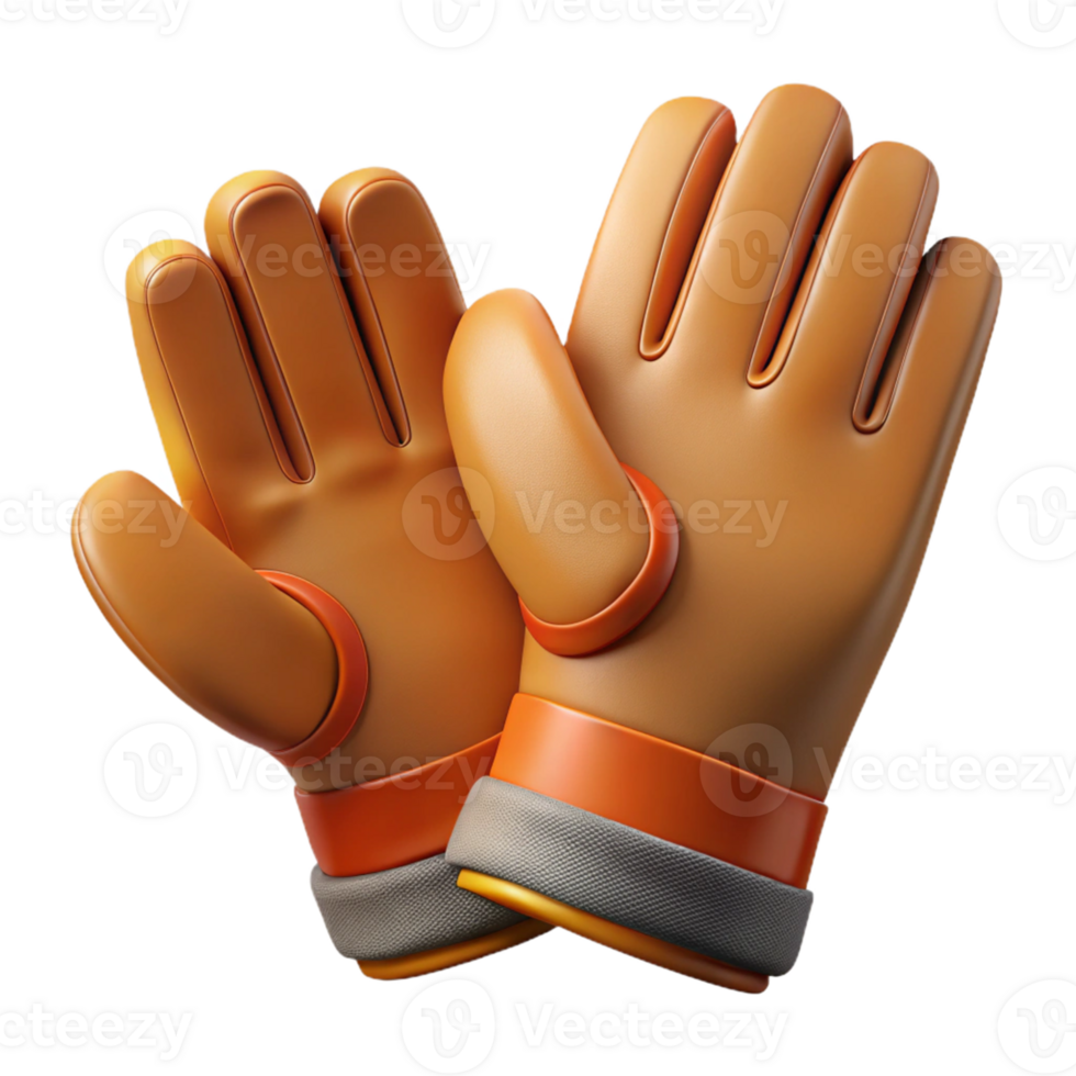 3D Render Orange Goalie Gloves png