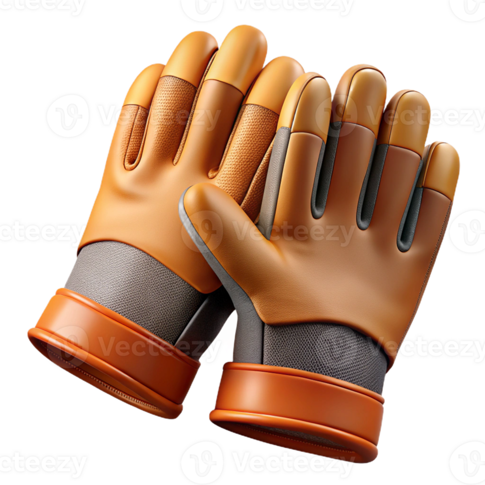 3D Render Orange Leather Gloves png