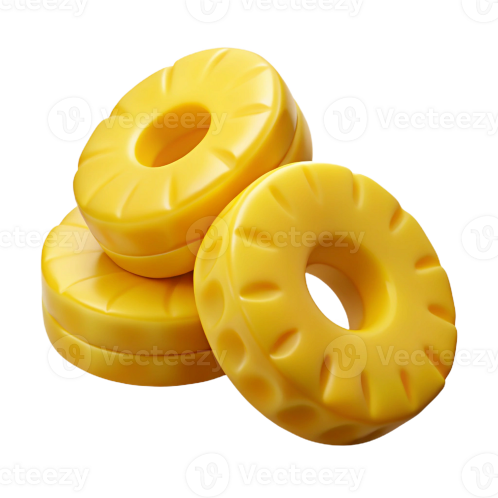 3D Render of Yellow Pineapple Rings png