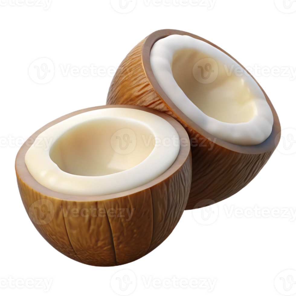 3D Render of Cracked Coconut, Tropical Fruit png