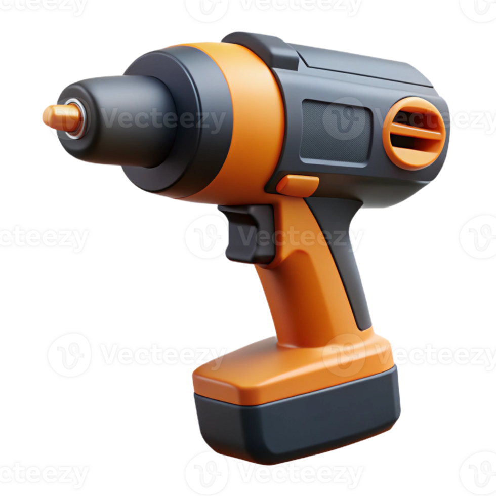 Orange and Black Cordless Drill 3D Render png