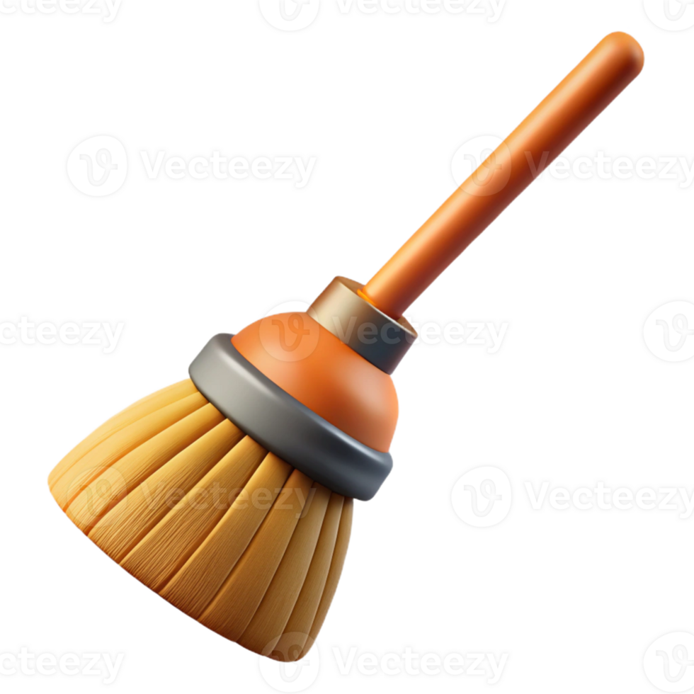 3D Broom Illustration Cleaning Tool Render png