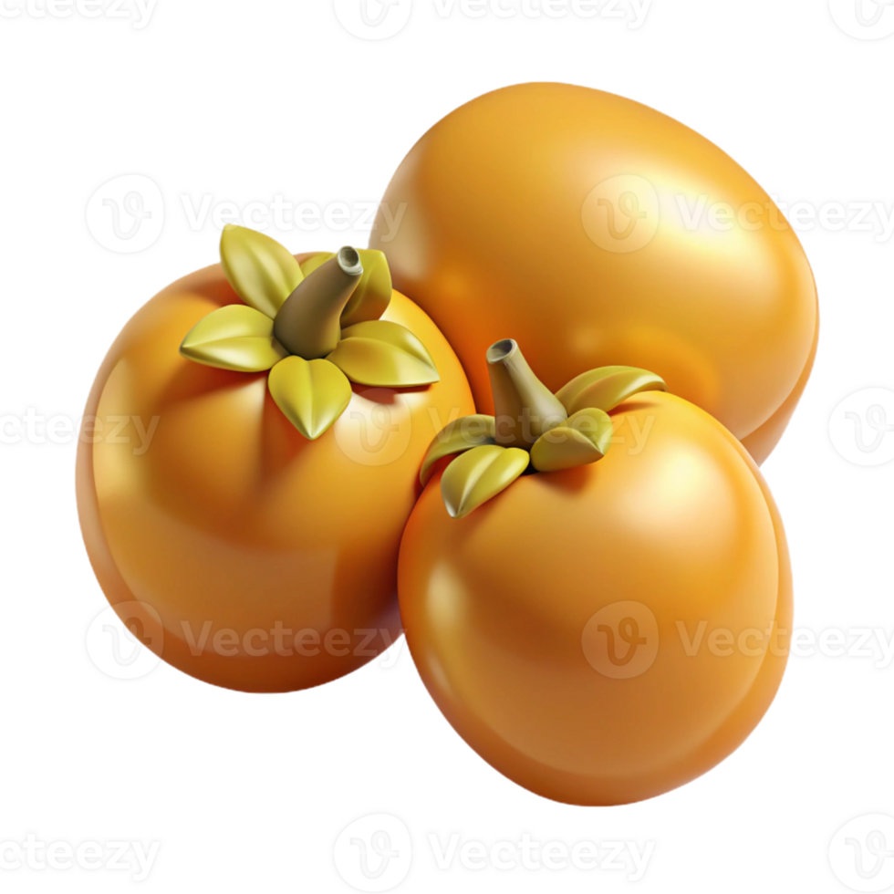 3D Render of Three Shiny Persimmons png