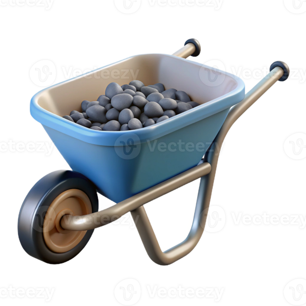 3D Render of Wheelbarrow with Stones png