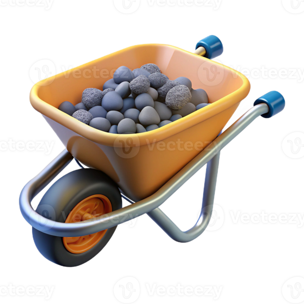 3D Render Wheelbarrow with Stones png