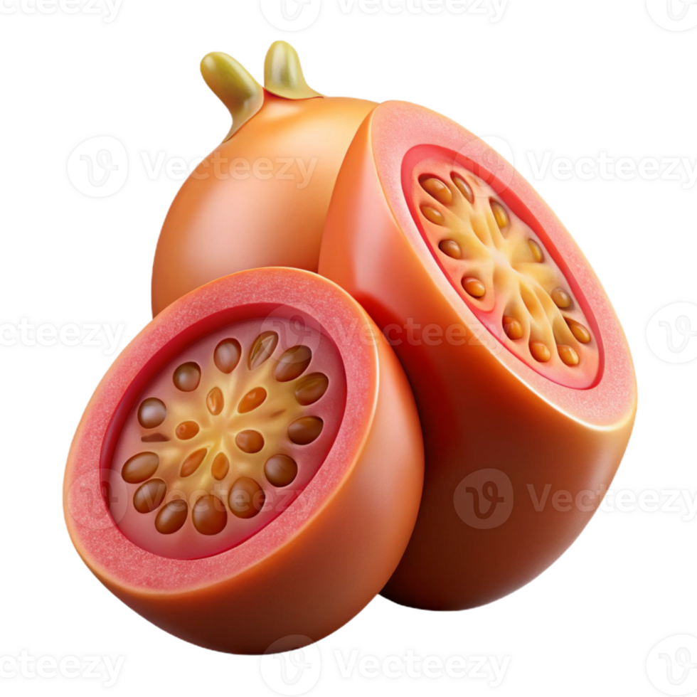 3D Render of Tropical Fruit, Halved and Whole png