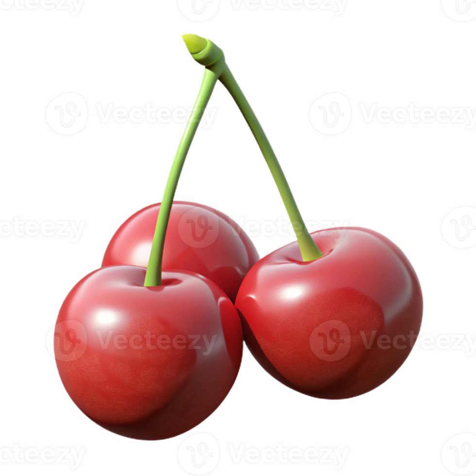 3D Render of Three Cherries png