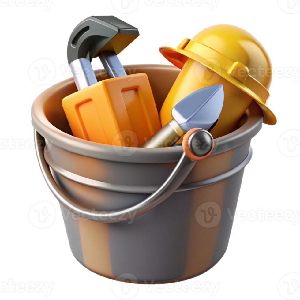 3D Render Bucket Tools Construction Illustration png