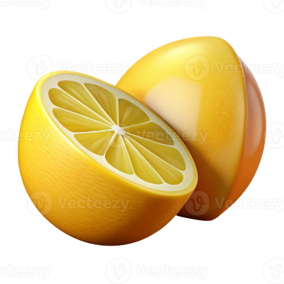 3D Render of Juicy Lemon Halves png