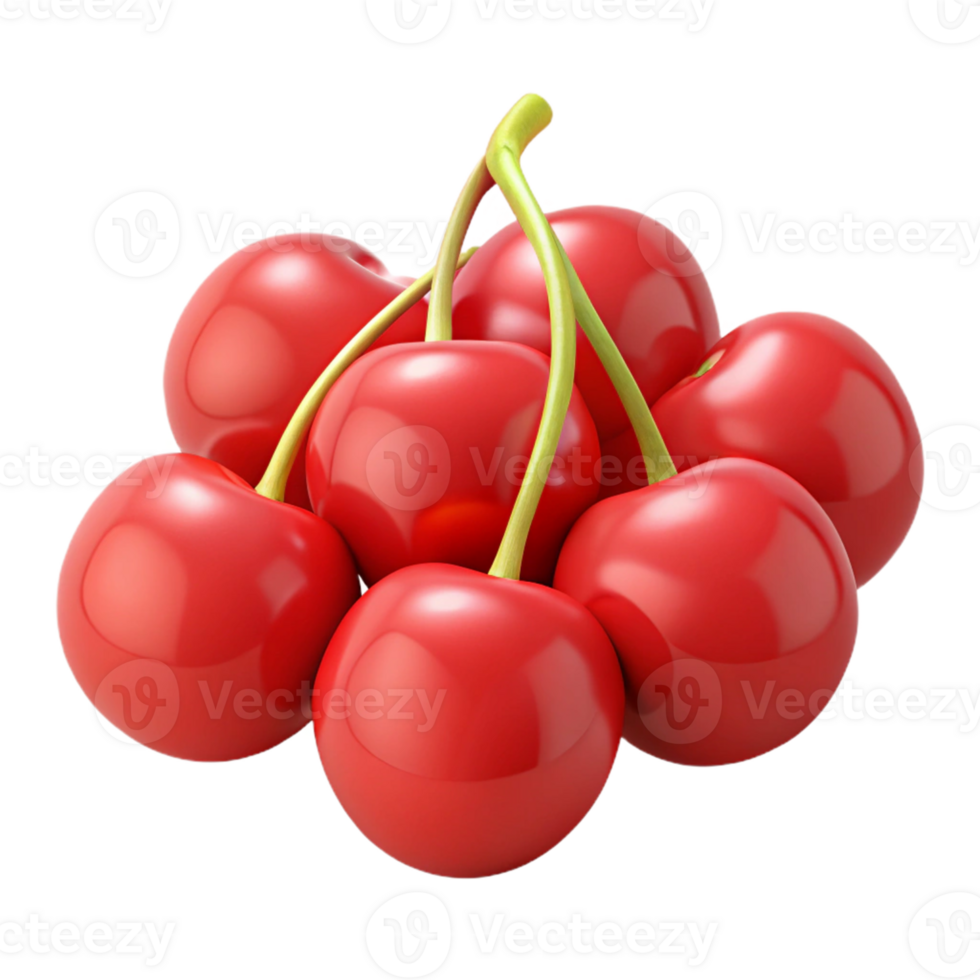3D Render of Red Cherries Bunch png