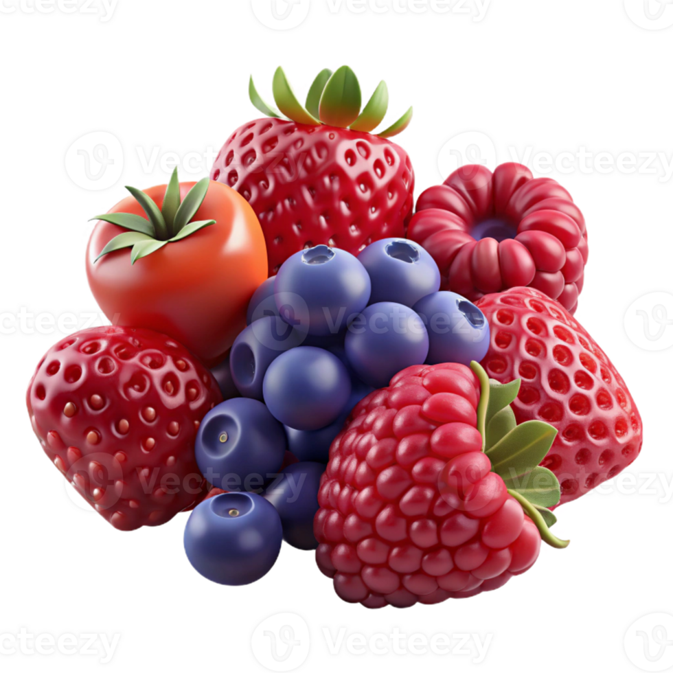 Vibrant 3D Render of Berries and Tomato png