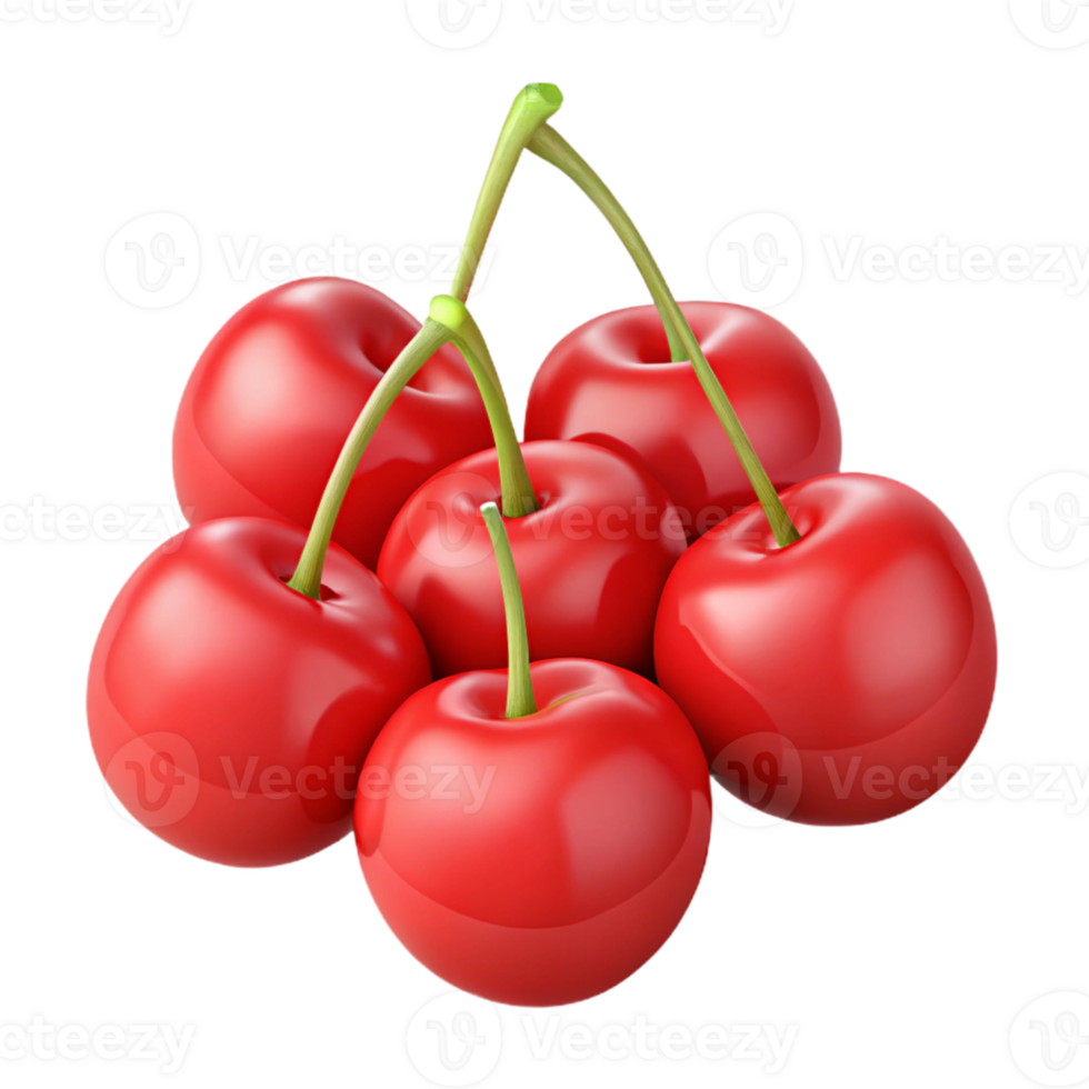 3D Render of Six Shiny Red Cherries png