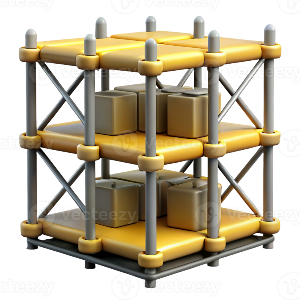 3D Render of a Storage Rack with Packages png