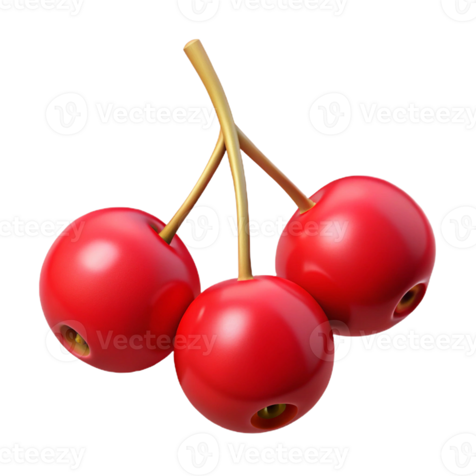 3D Render of Red Berries Cluster png
