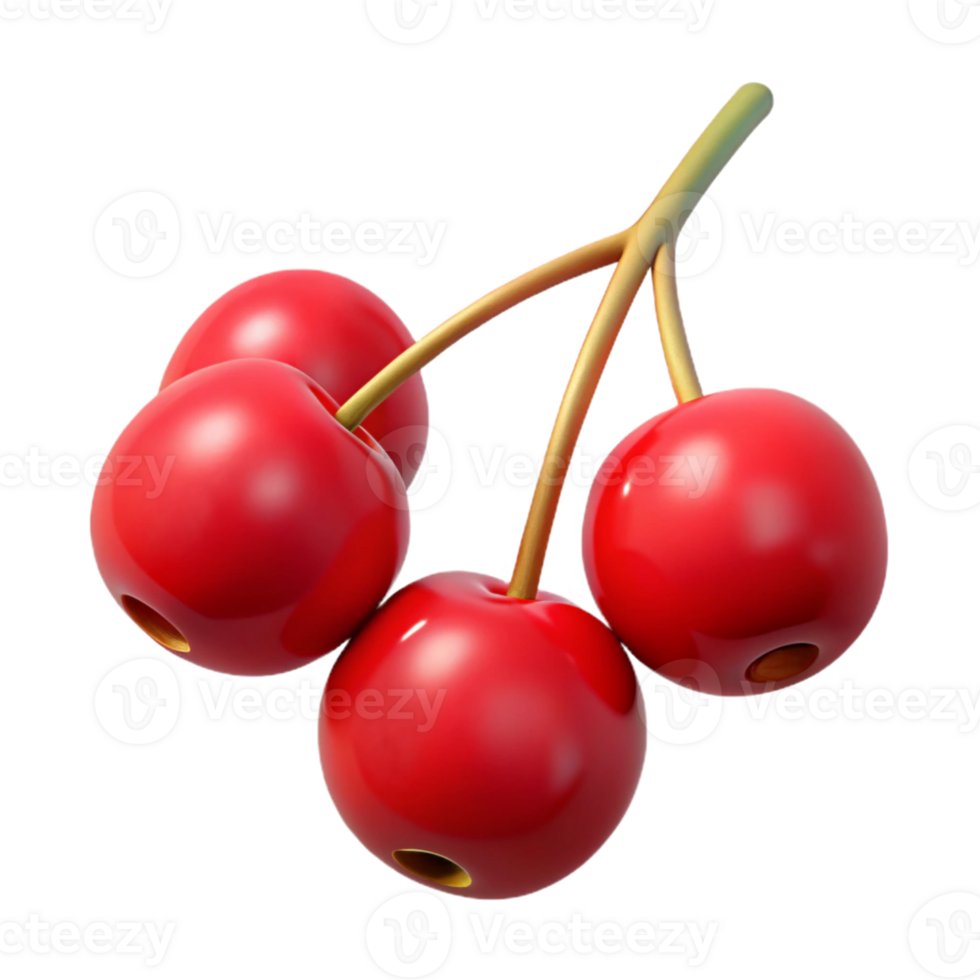 3D Render of Red Cherries Cluster png