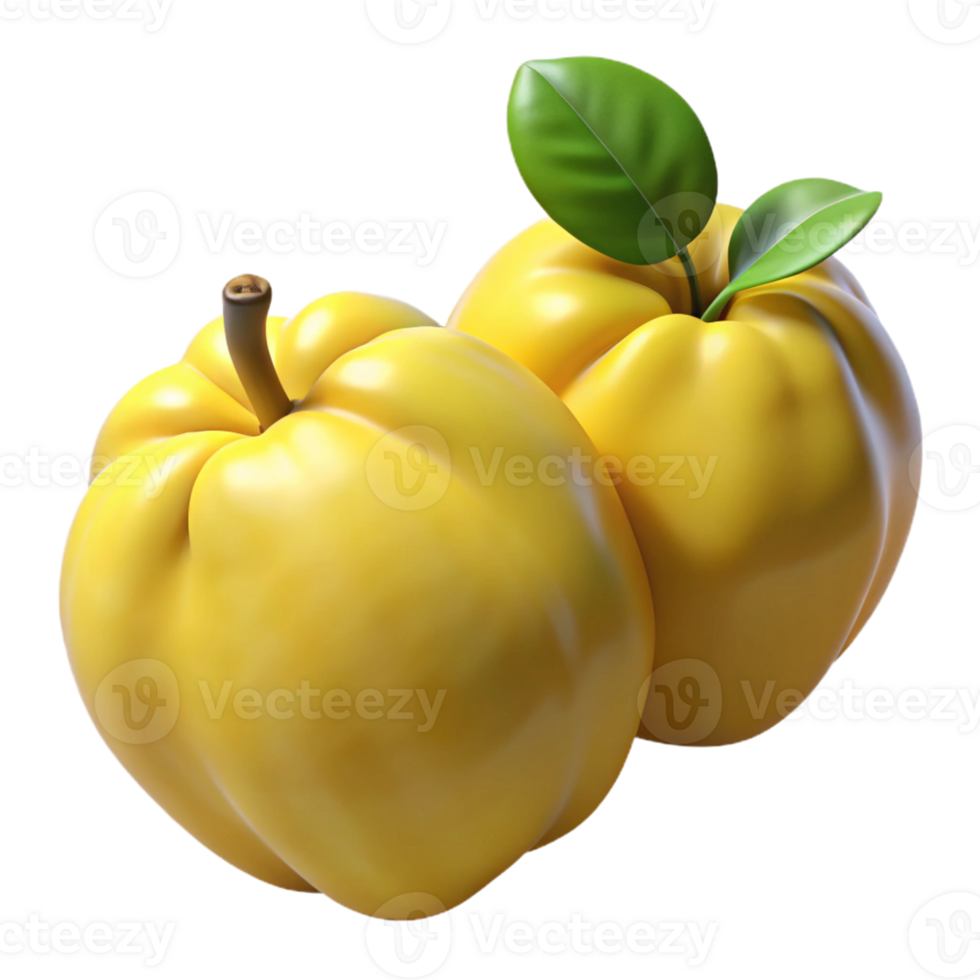 3D Render of Two Quinces with Leaf png