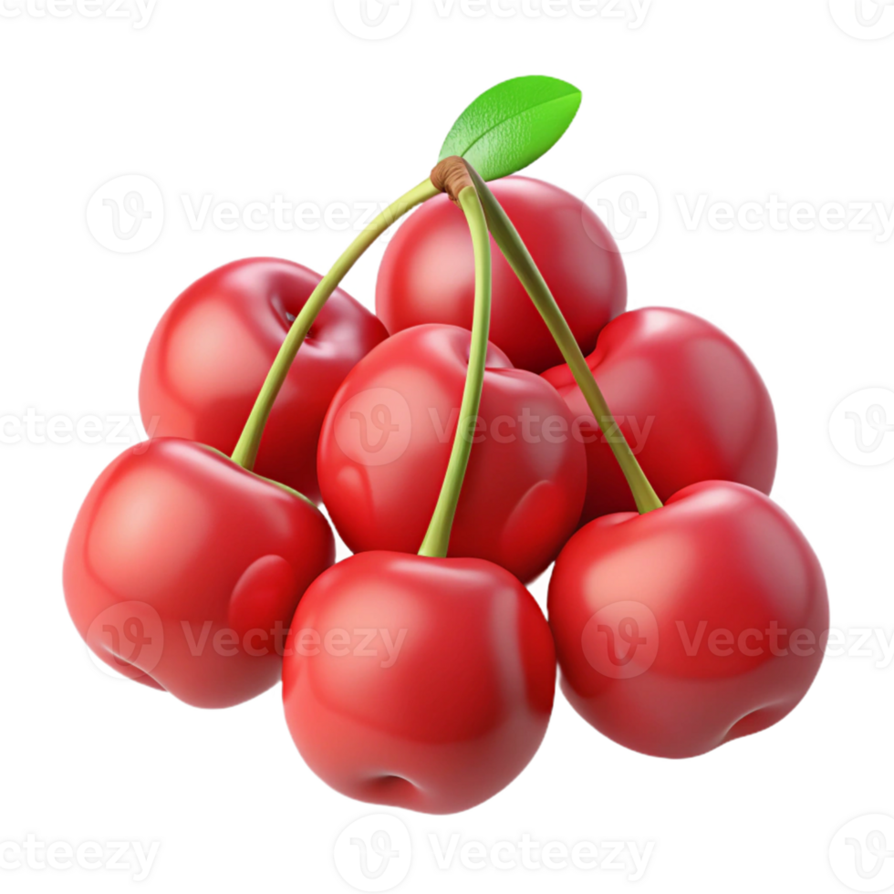 3D Render of Red Cherries Bunch png