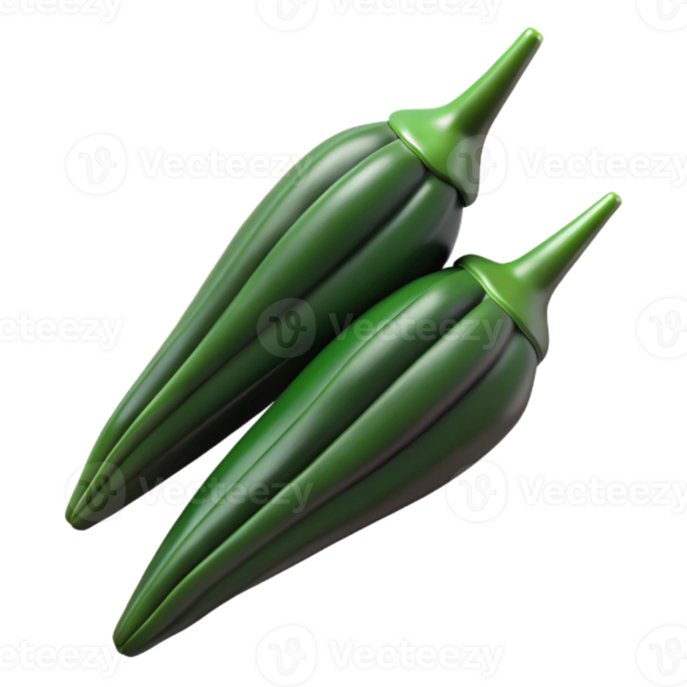 3D Render of Two Green Okra Pods png