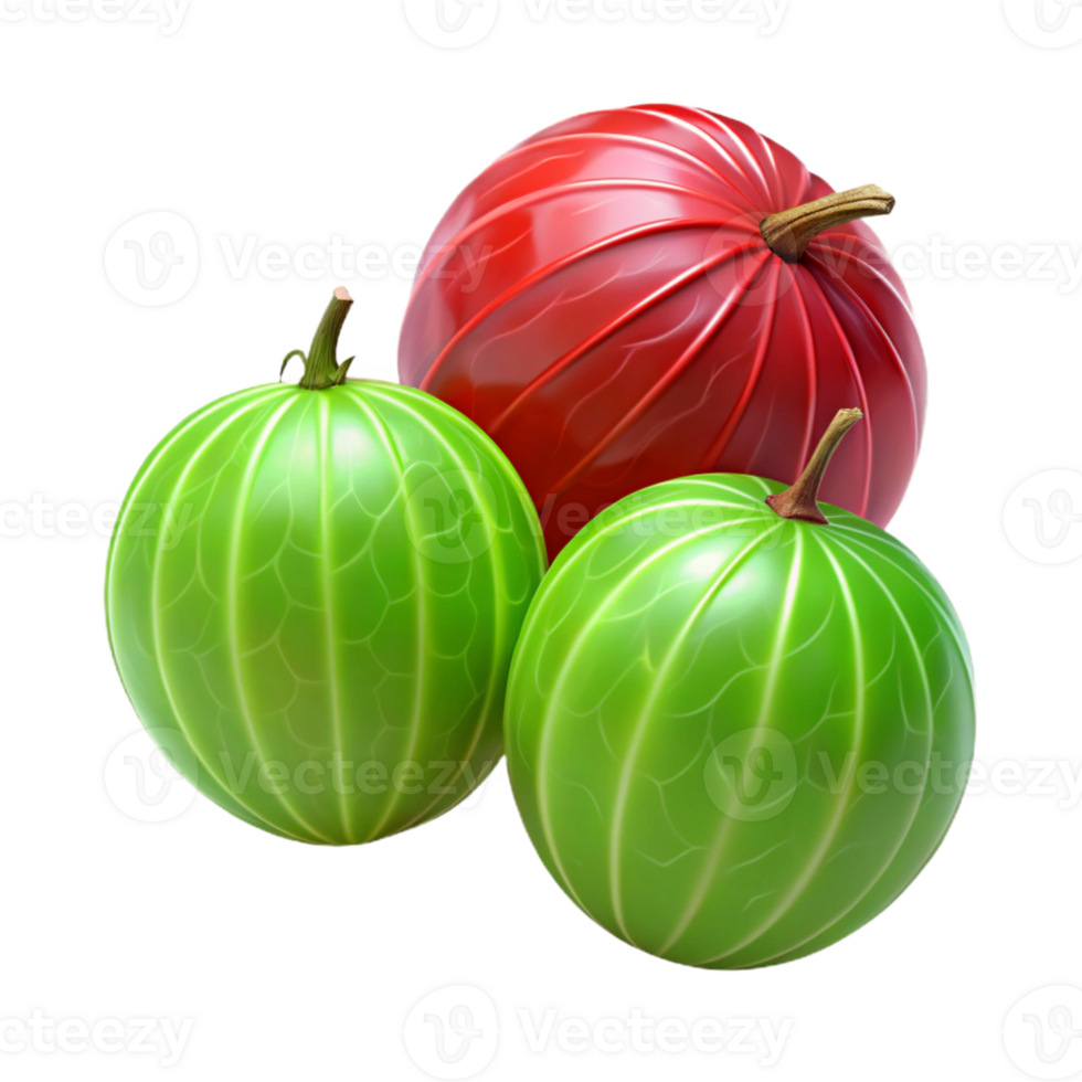3D Render of Red and Green Fruits png