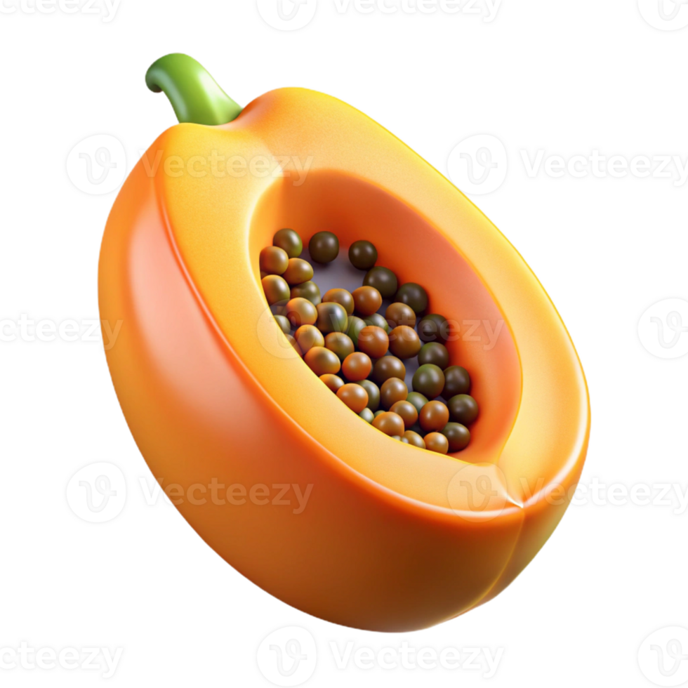 3D Render of a Papaya Halved png