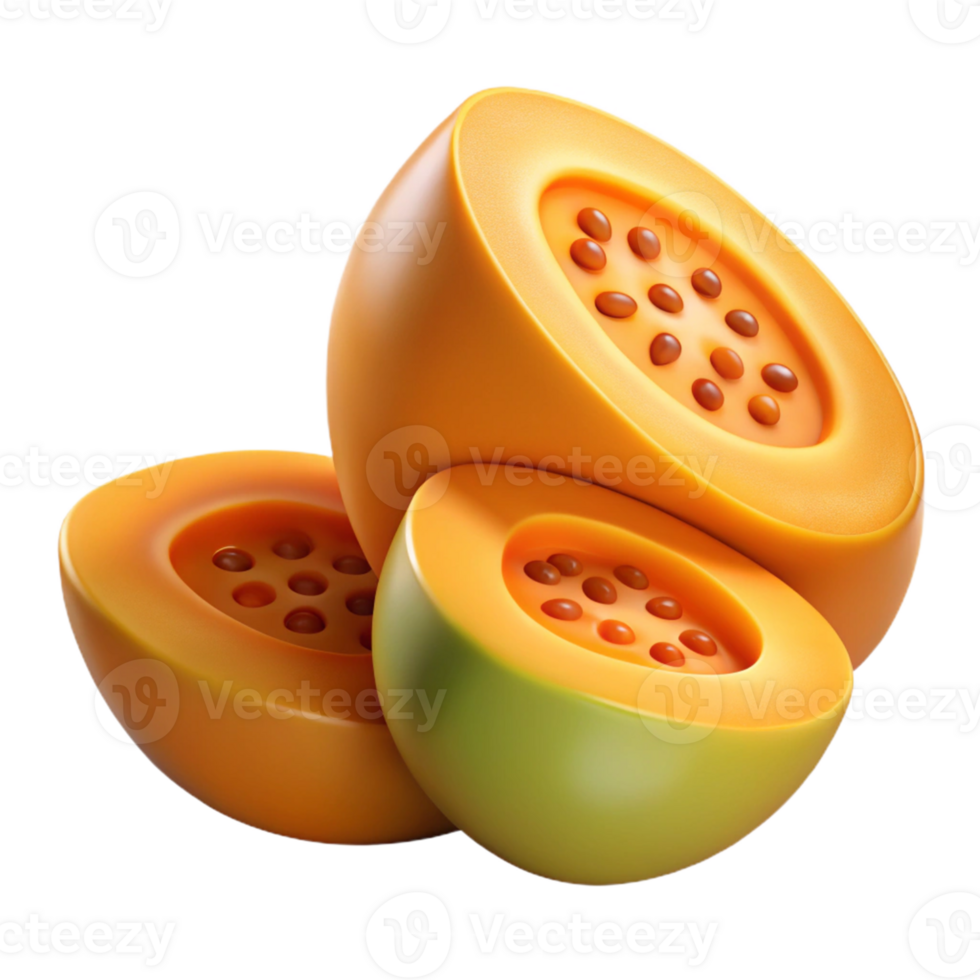 3D Render of Halved Exotic Fruits png