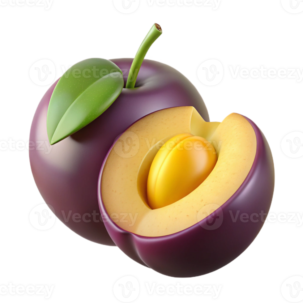 3D Render of a Plum Halved png