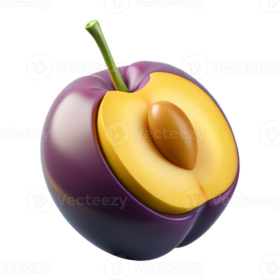 3D Render of a Plum Halved png