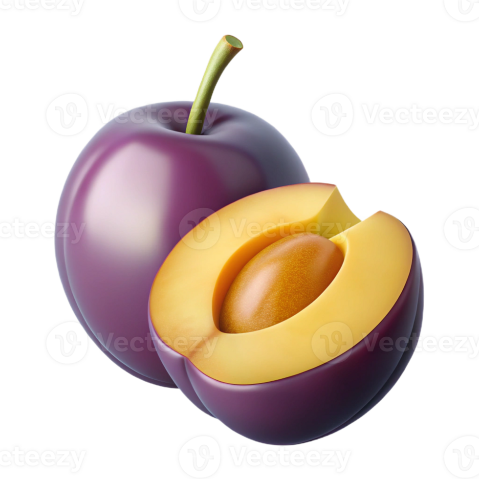 3D Render of a Plum Halved png