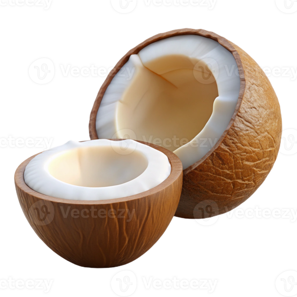 3D Render of a Cracked Open Coconut png