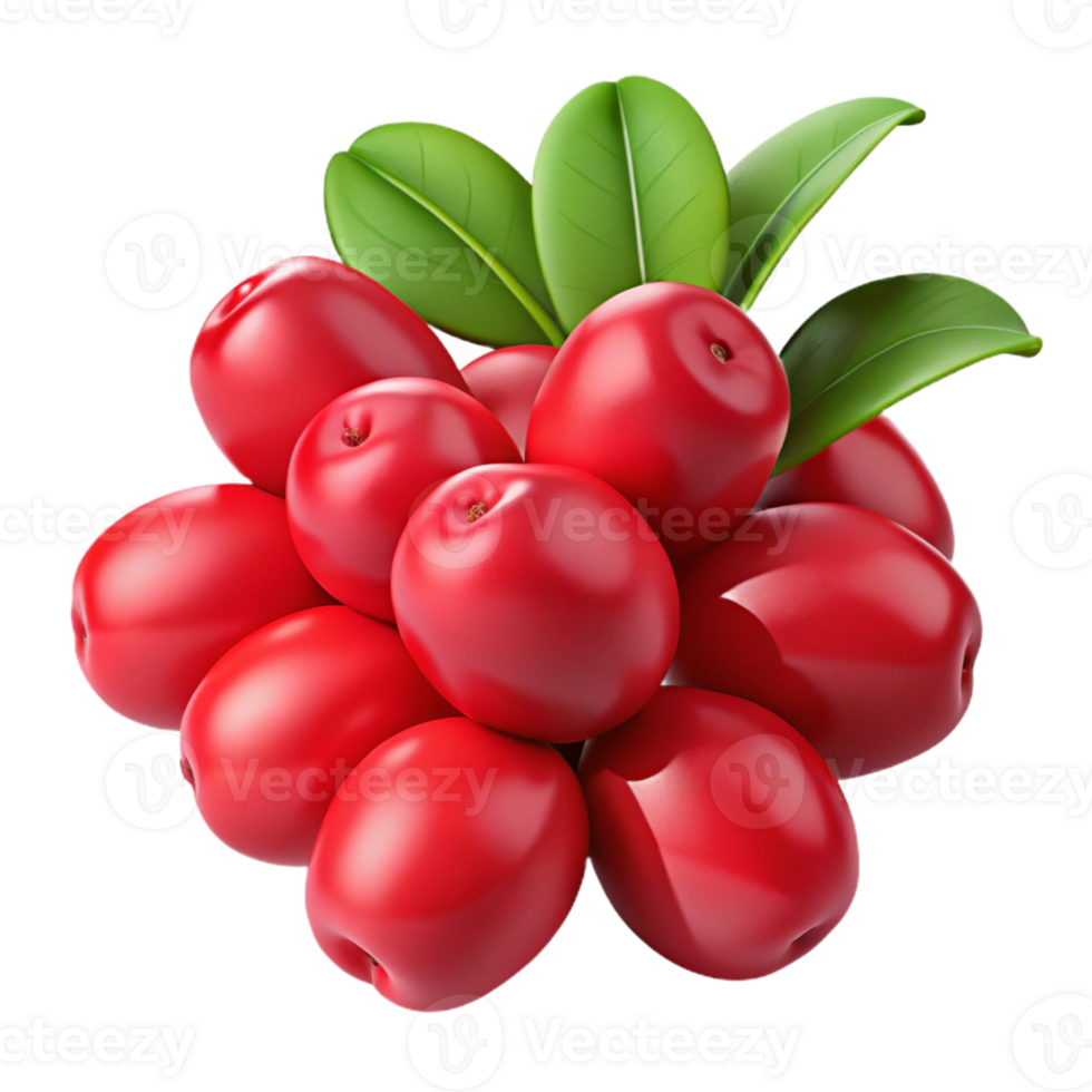 3D Render Red Berries with Leaves png