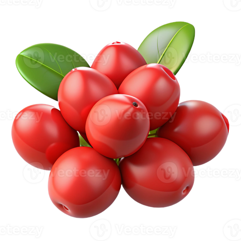3d render do vermelho bagas com folhas png