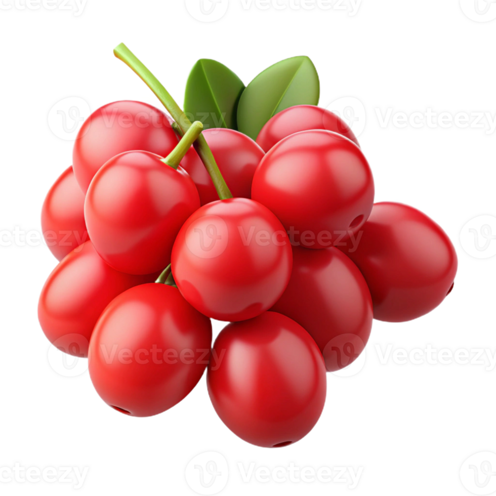 3D Render of Red Berries Cluster png