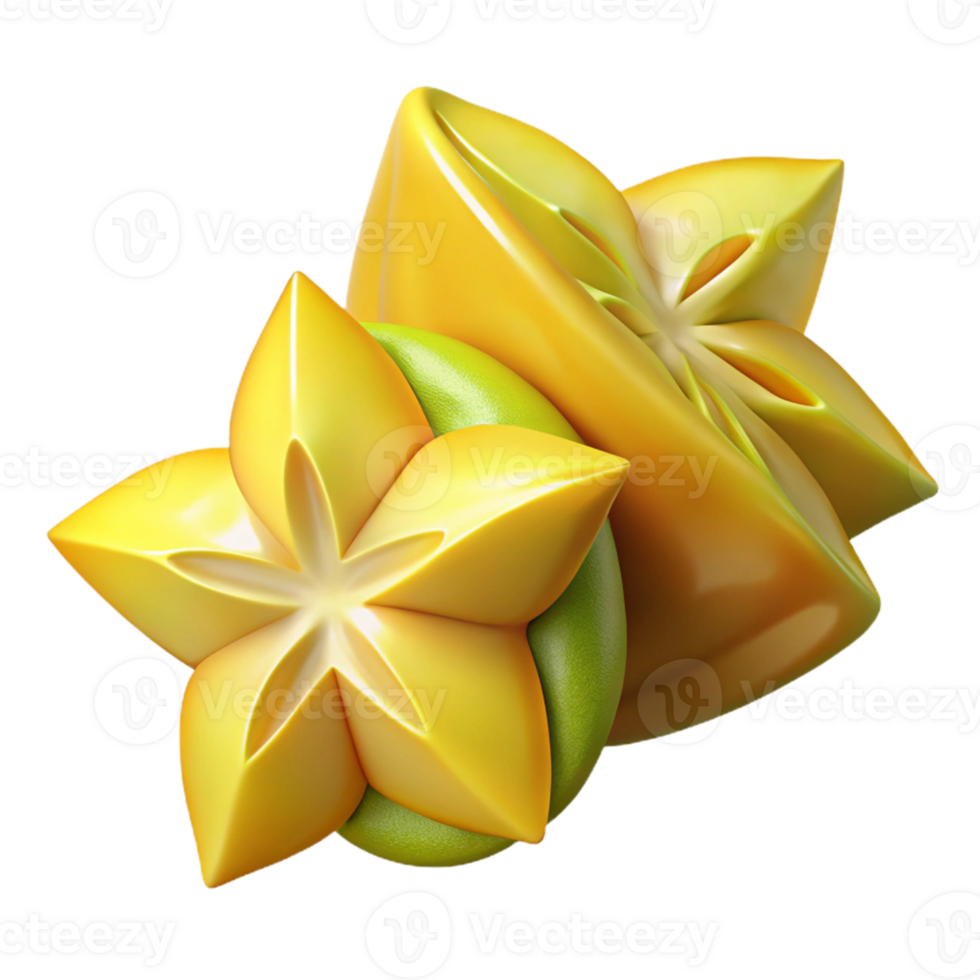 3D Star Fruit Illustration, Yellow Fruit png