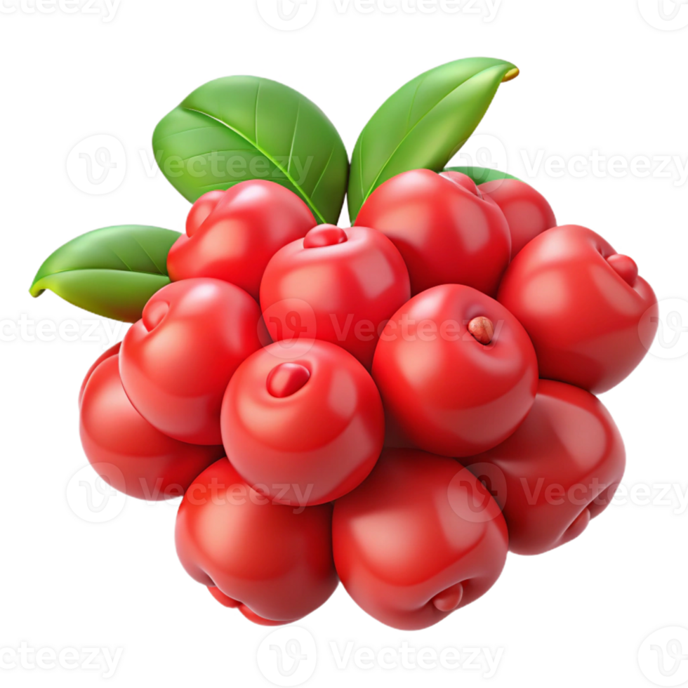 3D Render of Red Berries Cluster png