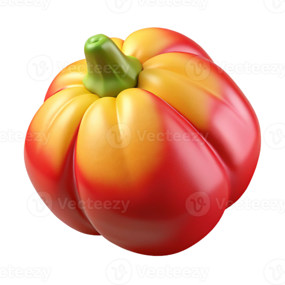 Red and Yellow Bell Pepper 3D Render png